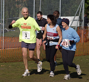 John Applebee punches the air in jubilation as he completes three laps of the 2006 Fleet Half Marathon course