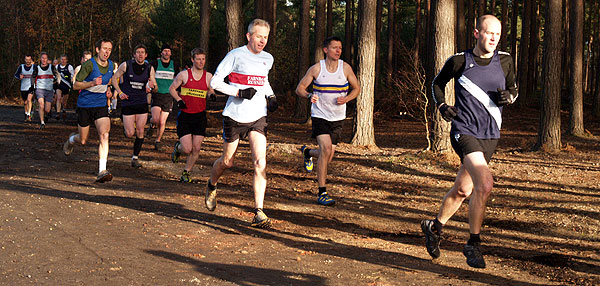 Charles Ashby in group of runners in the 2010 TRXCL race in Farnham