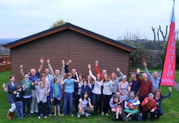 Farnham Runners, friends and families celebrating in the evening after the 1066 relay race in 2012