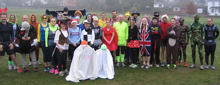 Farnham Runners group in fancy dress before the start of the 2014 Club Handicap