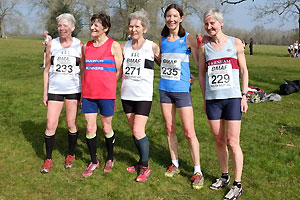 Jane Georghiou (on right) with small group of fellow competitors at the 2016 BMAF corss country in Bath