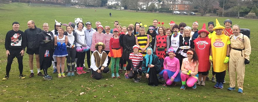 Group of runners in fancy dress before the race