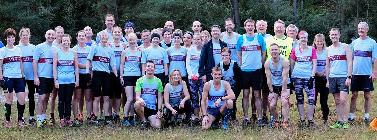 Farnham Runners group before start of 2018 SXCL race at The Bourne, Farnham