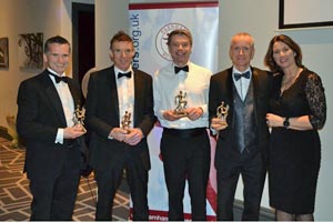 Mens Grand Prix winners Harvey Wickham, Ali Hardaway, Andrew Ellison, Matt Saker, with Jacquie Browne