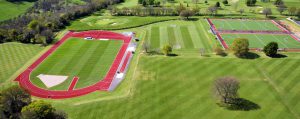 Aerial view of Chartehouse School athletics track and playing fields