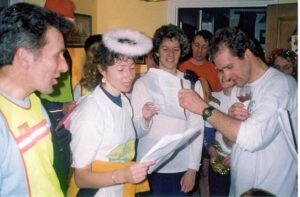 Singing hymns during the 2000 Mince Pie Run