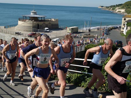 Jane Georghiou running in the 2005 Isel of Wight Fell Races