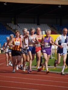 Jane Georghiou running in the 2007 British Master Athletics Championships