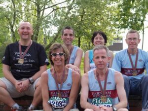 Group with medals after the 2007 London Marathon