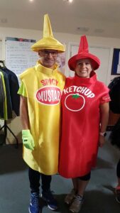Members dressed as mustard and ketchup bottles before start of the 2019 Club Handicap