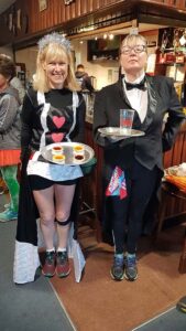 Anne Snelson as the Queen of Hearts with Kathy Brown as a butler at the 2019 Club Handicap