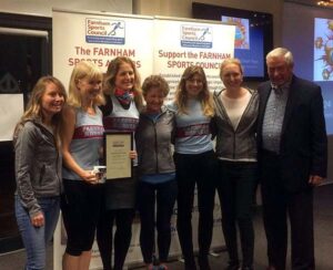 Farnham Runners ladies Dreat Team with Senior Team award at the 2019 Farnham Sports Awards