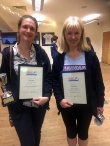 Clair Bailey and Anne Snelson with their awards at the 2019 Farnham Sports Awards