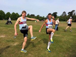 James Clarke and Ali Hardway warming up before the start of thje 2019 HRRL Netley 10k