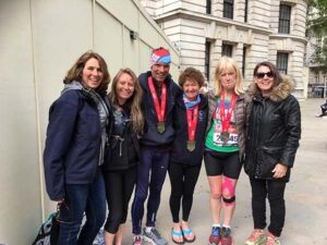 Grooup with medals after finishing the 2019 London Marathon