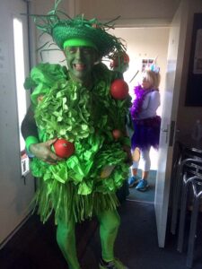 Craig Tate-Grimes dressed as a salad, first fancy dress prize winner, at the 2020 Club Handicap