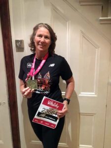 Jacquie Browne with medal after the 2020 Vitality 10km