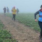 Kay Copeland emerges from the mist at the 2021 Lord Wandsworth SXCL race
