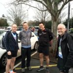 Justin Clarke, Andy Brown, Ivan Chunett and Chris Raby looking hopeful before the start of the 2022 HRRL Stubbington Green 10km