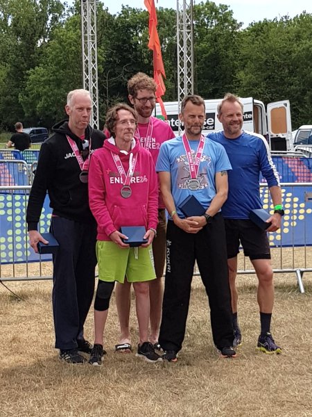 Mark Maxwell, Keith Marshall, Richard Lovejoy, Rob Gilchrist and Richard Strode with their medals after the 2022 Endure 24 race
