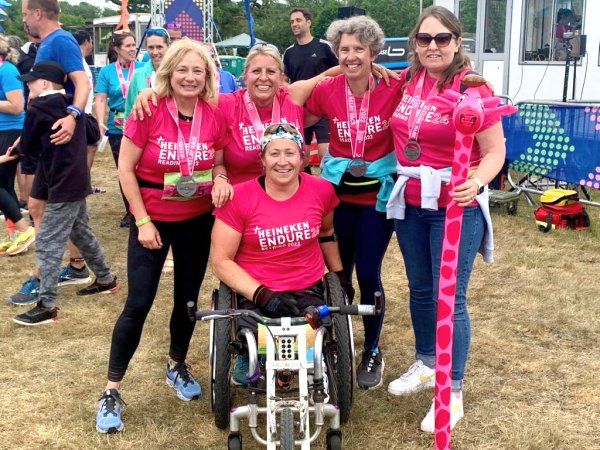 Alison Yearsley, Carolyn Wickham, Rachel Morris, Jackie Wilkinson and Nicola O'Connor with their medals after the 2022 Endure 24 race