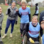 Tina Longman, Jackie Wilkinson, Lizzie Boddington, Rachel Morris and Nicola O'Connor ready to start the 2022 SXCL Lord Wandsworth College cross-country race