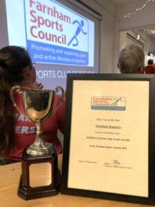 2023 Farnham Sports Awards Club of the Year trophy and certificate