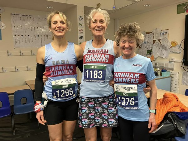 Emma Pearson, Sarah Hill and Linda Tyler before the start of the 2023 Bramley 20
