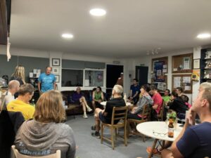 Steve Till speaks at one of the Farnham Runners post run Bar Talks