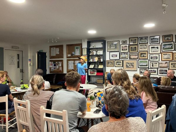 Susie Chan giving a talk to Farnham Runners at a post run Bar Talk