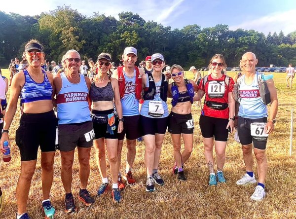 The Farnham Runners group before the start of the 2023 Pilgrim marathon