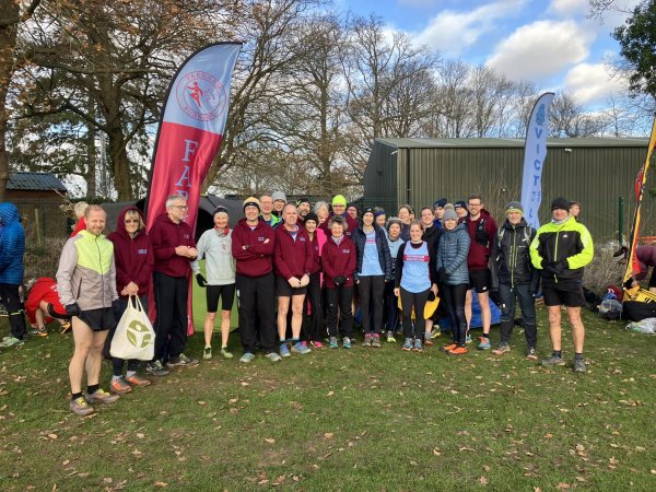 Farnham Runners group before the 2023 SXCL Lord Wandsworth College cross country race