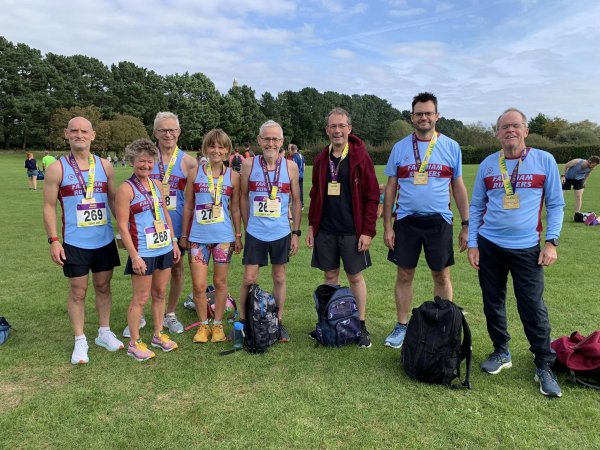 Some of the Farnham Runners men's team at the 2023 Solent half marathon