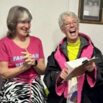 Penny Schnabel (left) and Shirley Perrett (right) judging the fancy dress costumes at the 2024-25 Club Handicap race