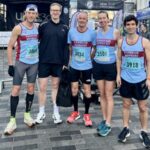 Farnham Runners Chris Matthews, Richard Steedman, Matt Saker, Lizzie May and Joe Collins before the start of the 2025 Kingston Breakfast Run 20 miler