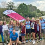 Group comprising three Farnham Runners finishers and supporters in London after the 2025 London Marathon
