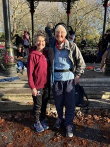 Linda Tyler (left) and Jane Georghiou in Battersea Park after running in the 2025 BMAF road 5km championship