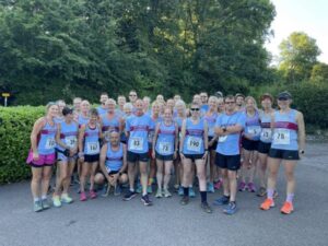 Most of the Farnham Runners before the start of the 2025 Gibbet Hill 10k