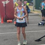Linda Tyler with her trophy at the 2025 HRRL Lordshill 10k