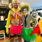 Ivan Chunnett dressed as Gemma Whitehouse with Gemma as Beetlejuice and the Joker's lovechild at the 2025 Club Handicap race