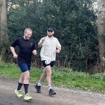 Farnham Runner Joe Muntean Lee on the right running in the 2026 Lone Wolf 'backyard ultra' in Alice Holt Forest
