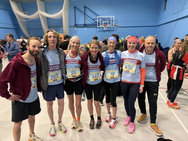 Some of the Farnham Runners before the 2026 SXCL Solent half marathon